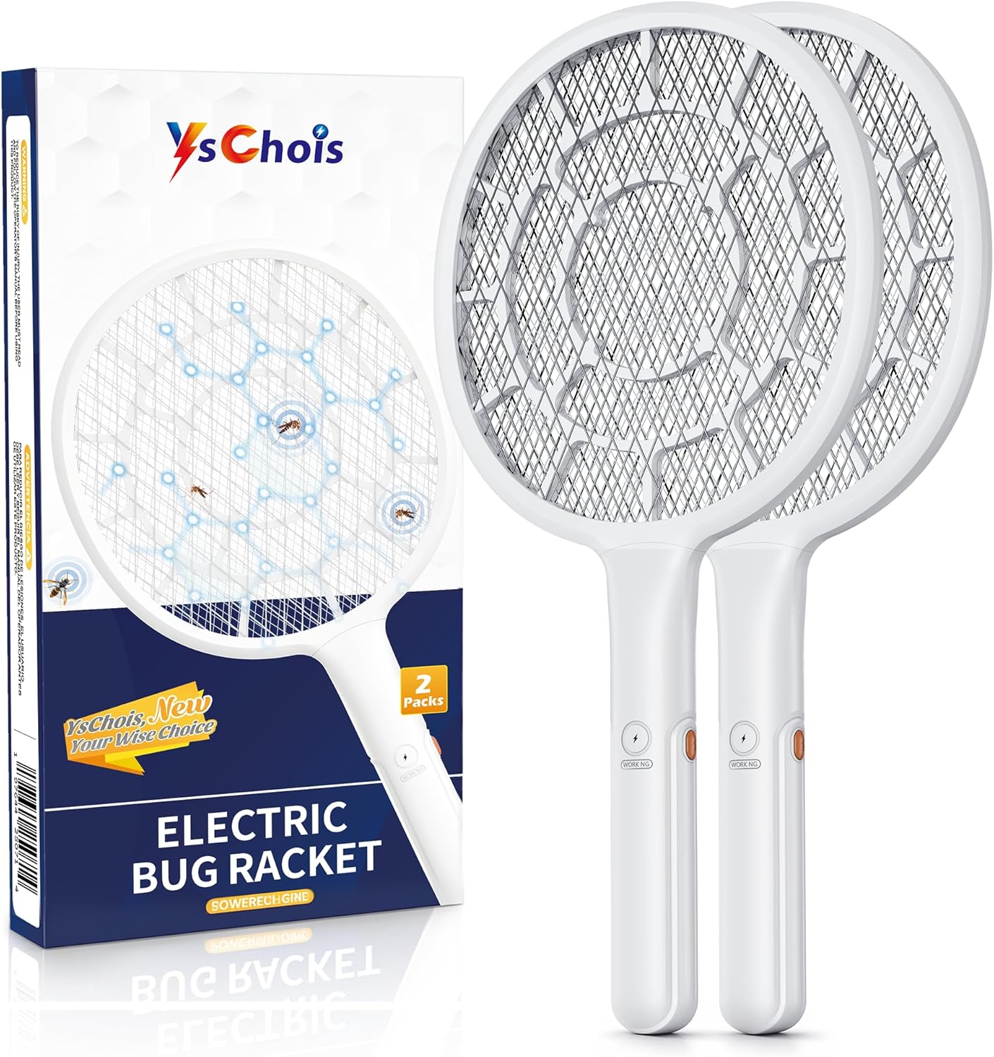 Electric Fly Swatter, Bug Zapper, Mosquito Zapper Racket | Gold Zone Voltage, Densest 3 mm Mesh, Apple-Like Weight - AA Battery Powered (not incl.) - Indoor & Outdoor Use with Pro Swat Tips