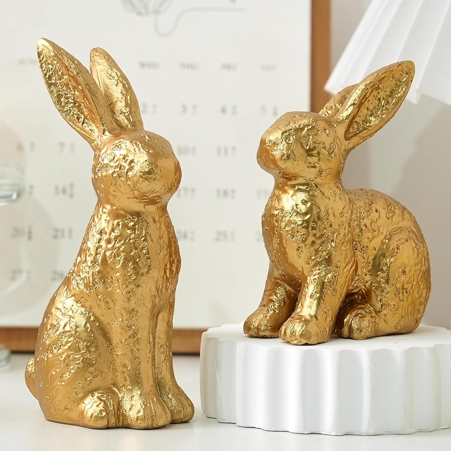 Resin Gold Bunny Decor Rabbit Figurines, Small Easter Bunny Figurine Set of 3, Easter Rabbit Statues for Spring Tabletop Decor