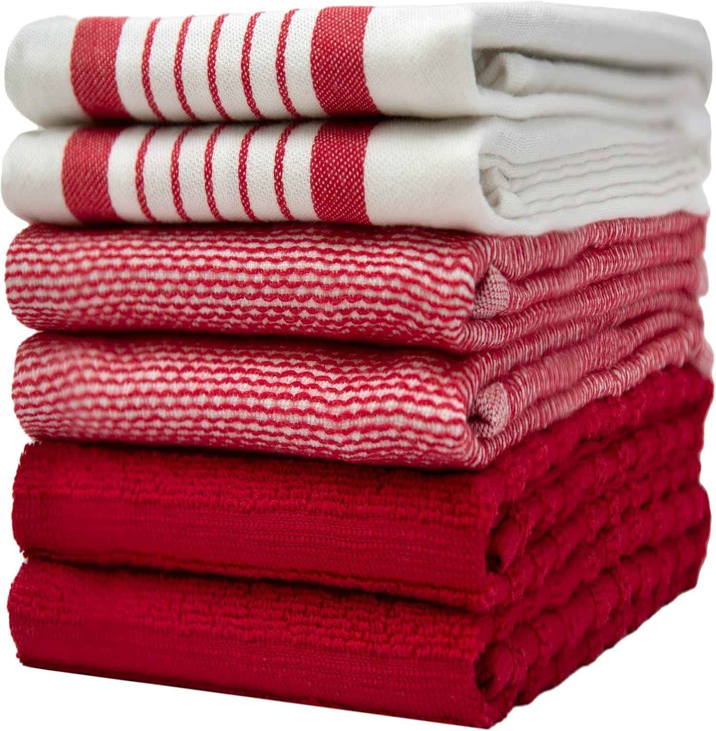 Premium Kitchen Towels (20”x 28”, 6 Pack) | Large Cotton Kitchen Hand Towel | Flat & Terry Dish Cloths | Highly Absorbent Tea Towels Set with Hanging Loop | Gray