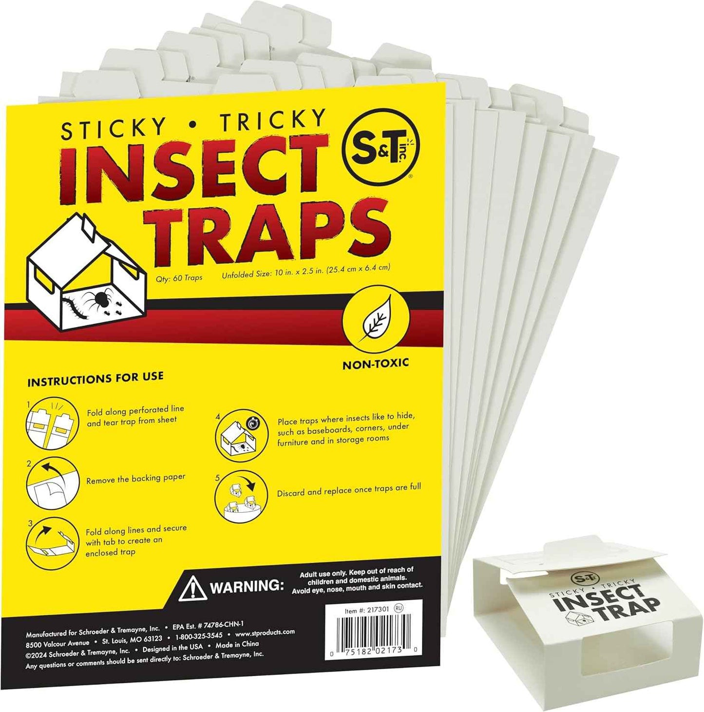 S&T INC. Insect Traps, 30 Count, Glue Traps for Brown Recluse, Hobo Spiders, Black Widows, Use in Home, Basement or Garage, or Utility Rooms for Pest Control