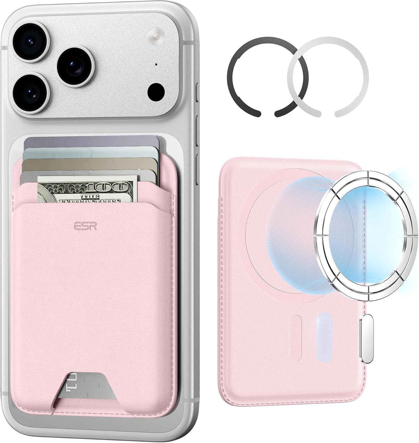 ESR for MagSafe Wallet, 5-Card Holder With RFID Blocking, MagSafe Sticker Included, Slim Magnetic Wallet for iPhone 17/16/15/14/13/12 Series and Selected Samsung Devices, Not for 13/12 Mini, Black