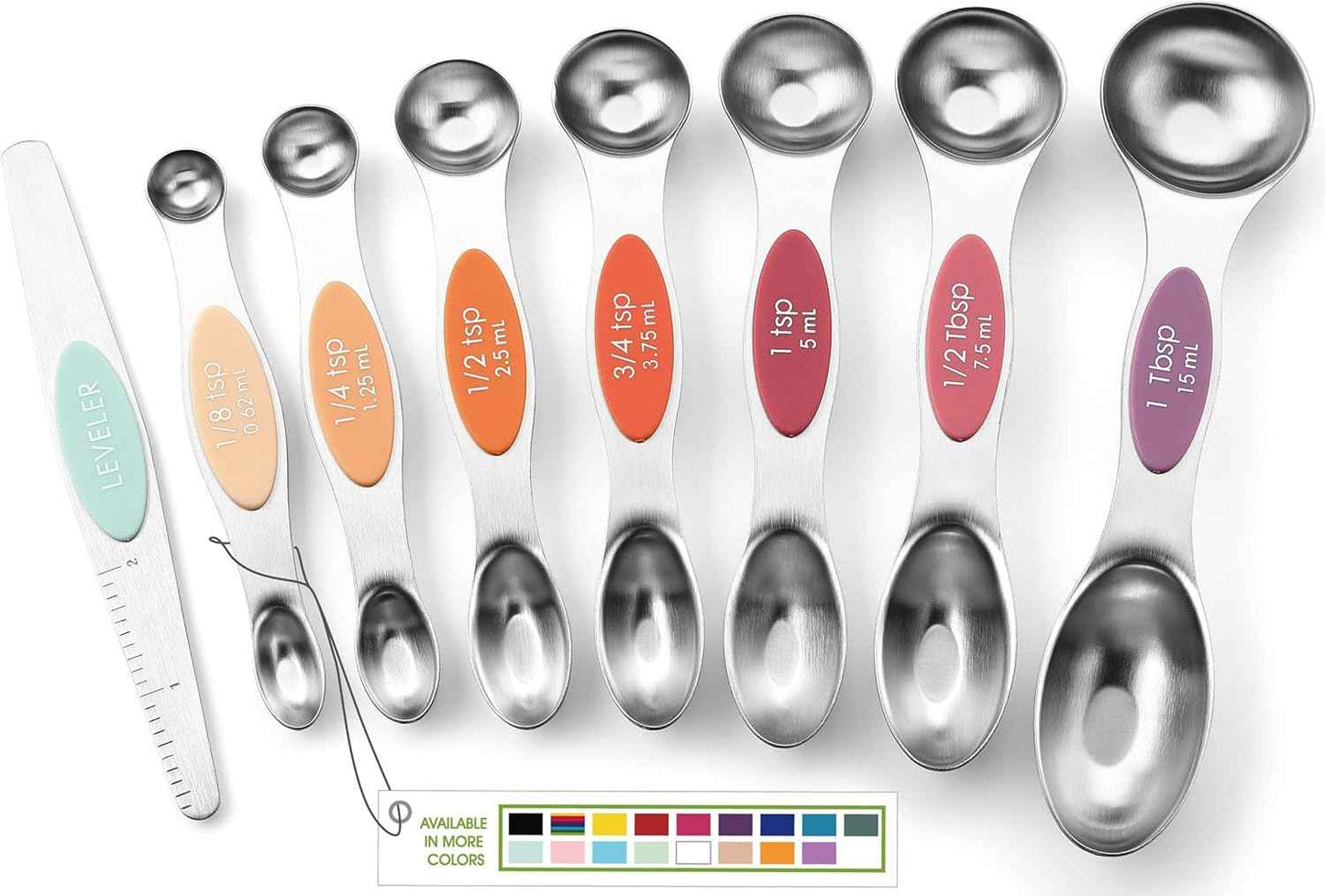 Spring Chef Stainless Steel Magnetic Measuring Spoons Set with Strong N45 Magnets, Heavy Duty Metal Kitchen Gadgets for Baking & Cooking, Fits in Most Kitchen Spice Jars, Set of 8 with Leveler, Black