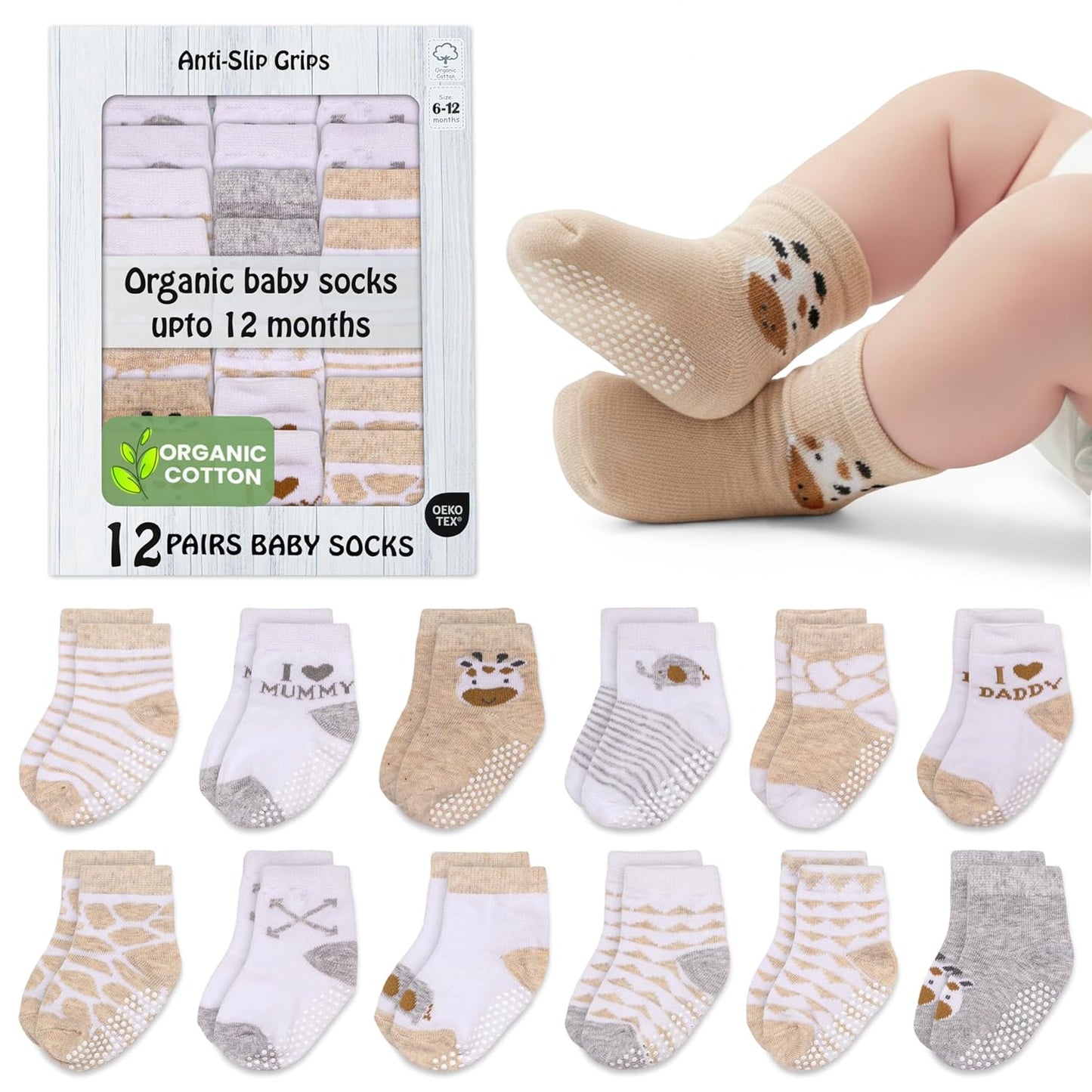 Mother's Choice Organic Cotton Baby Socks Infant 0-6 Months - 12 pairs Soft, Cozy, and Gentle Newborn Socks for Girls & Boys, Perfect Baby Registry for Everyday Wear, and Infant Comfort