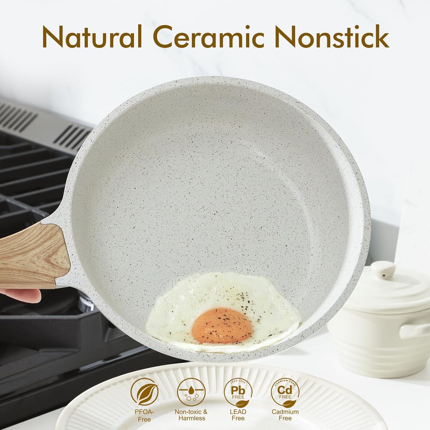 SENSARTE Nonstick Ceramic Frying Pan – 8-Inch PFAS-Free Skillet for Eggs & Omelets, Healthy Non-Toxic Pan with Heat-Resistant Handle, Induction Compatible