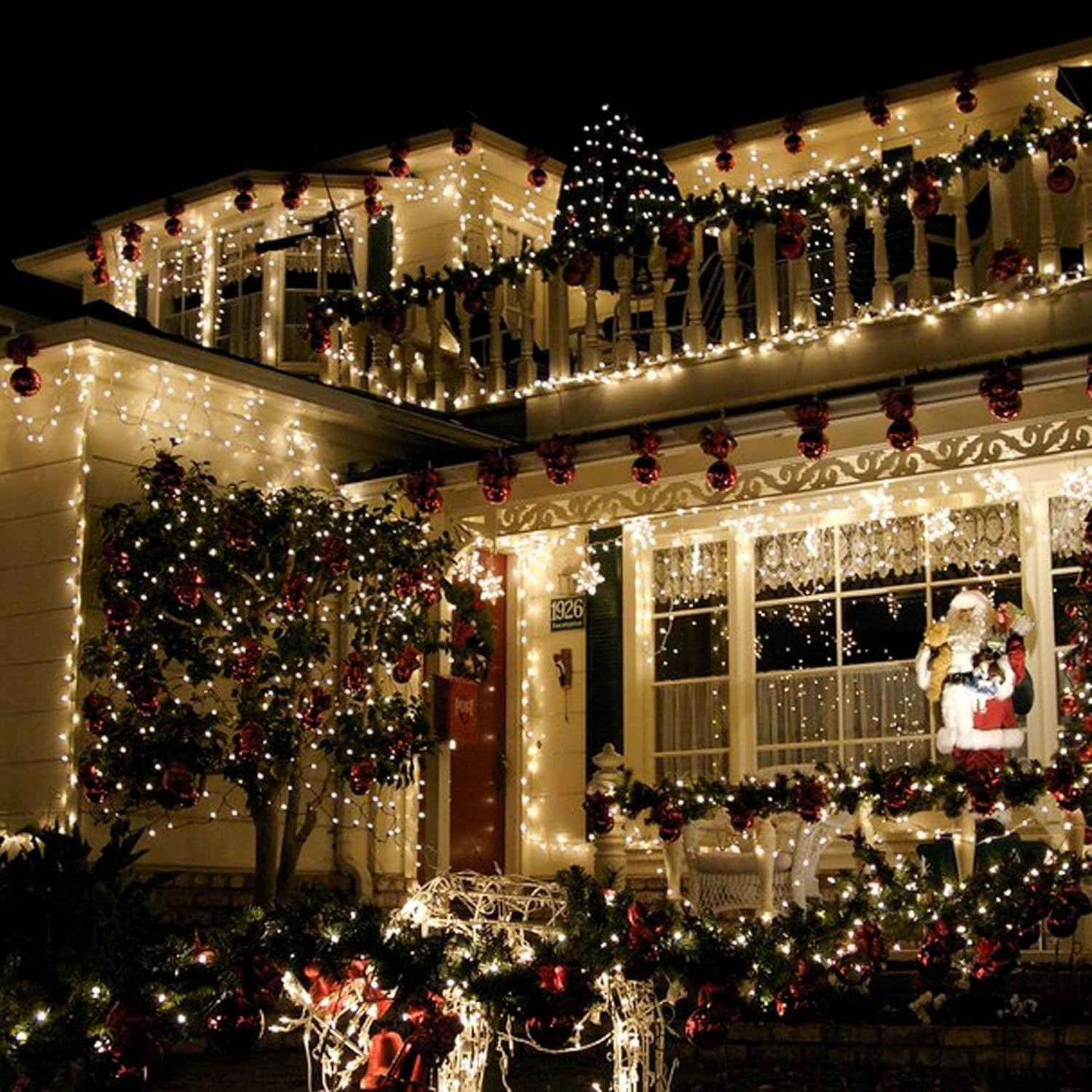 TW SHINE 200 LED Christmas Lights, 66FT Warm White Outdoor Plug-In String Lights with 8 Modes, Waterproof Holiday Décor