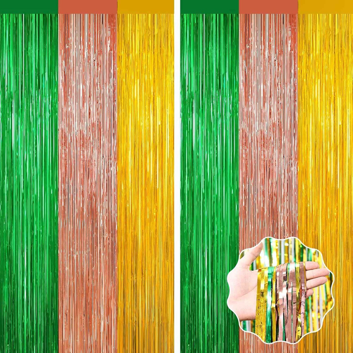 GCB 2Pack Black Metallic Tinsel Foil Fringe Curtains, Black Foil Curtain Backdrop, Photo Booth Props for Birthday Wedding Baby Shower Bachelorette Xmas Celebration Party Decorations Door Streamers