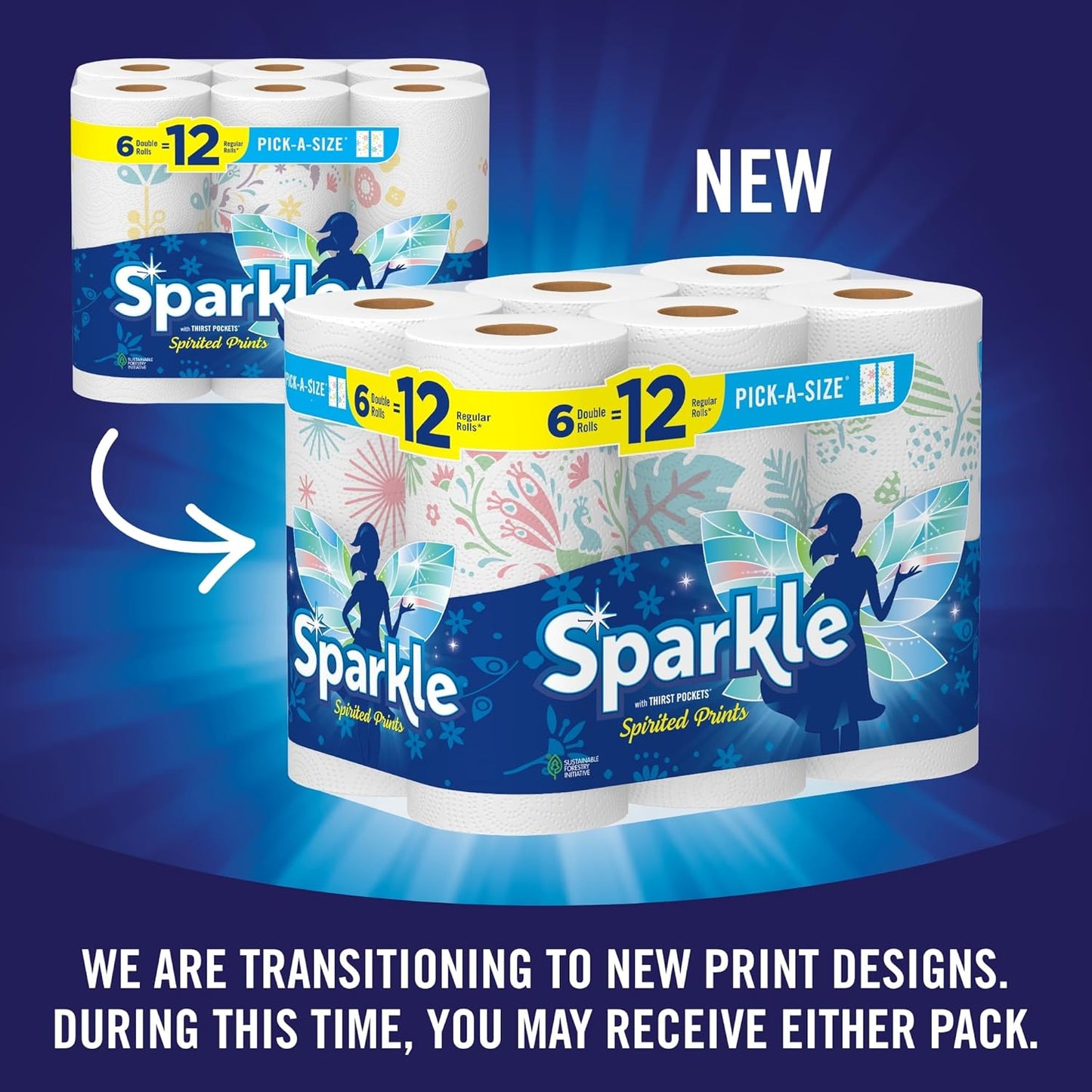 Sparkle Pick-A-Size Paper Towels, Spirited Prints, 6 Double Rolls = 12 Regular Rolls, Everyday Value Paper Towel With Full And Half Sheets - Rayz Mart