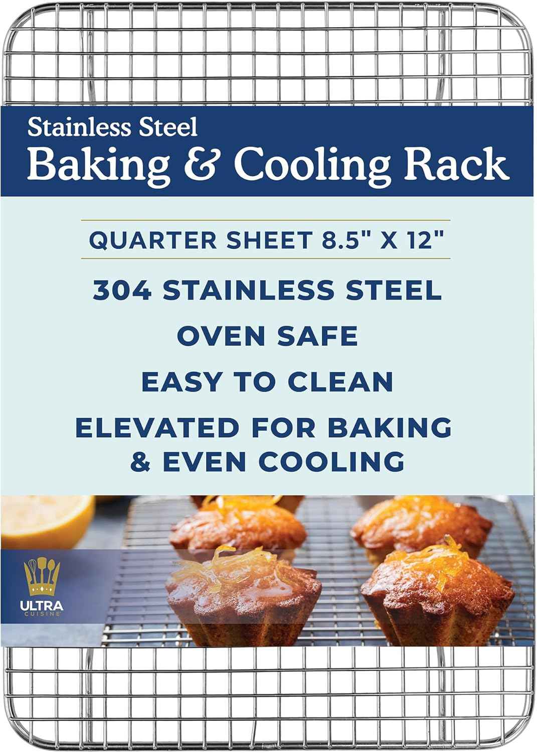 Ultra Cuisine Oven-Safe, Dishwasher-Safe 100% Stainless Steel Cooling and Baking Rack Set Heavy Duty Tight-Wire - 11.5 x 16.5-inch - Set of 2 - Half Sheet Pan Cooling Racks