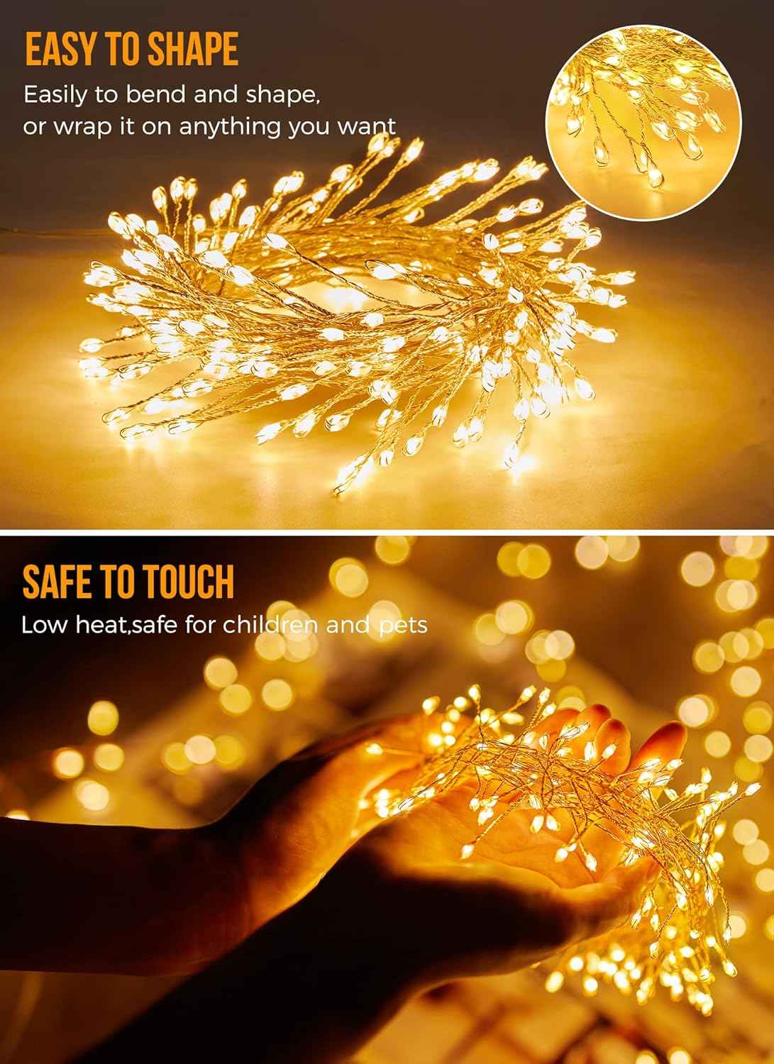 Brightown Fairy Lights Battery Operated, 10Ft 120 LED Firecracker String Lights, Waterproof Silver Wire Starry Firefly Light for DIY Wreath Weeding Indoor Outdoor Christmas Decorations