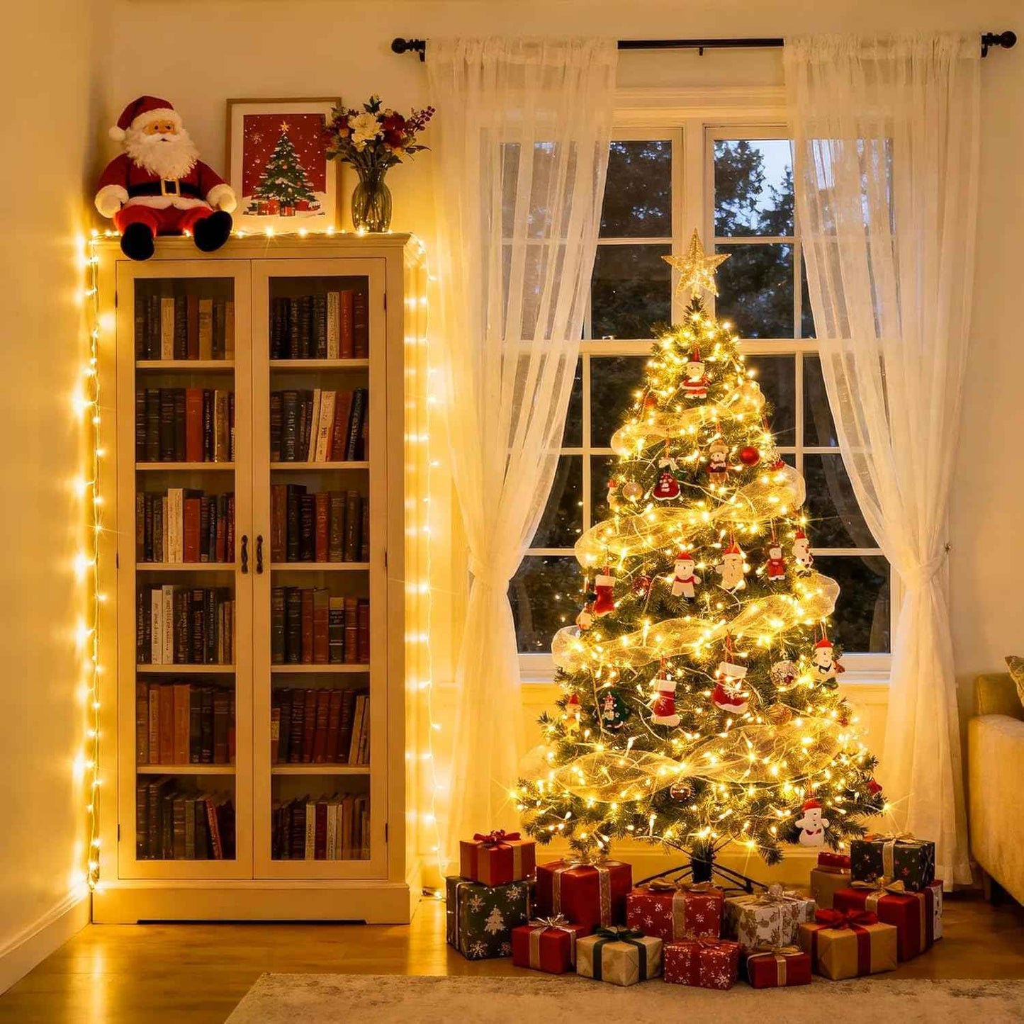 JMEXSUSS 100 LED Warm White Christmas Lights, Indoor String Light Bedroom 8 Modes Christmas Tree Lights Plug in, 33ft Connectable Fairy Twinkle Light Outdoor for Home Garden Xmas Tree Decor