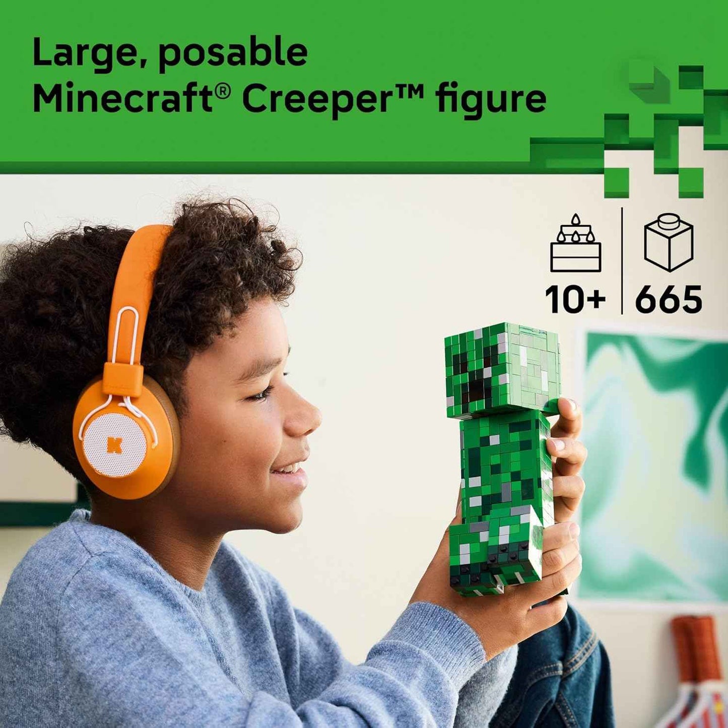 LEGO Minecraft The Creeper Kids Building Toy - Minecraft Toy for Boys & Girls, Ages 10+ - Room Decor for Gamers -W/ 1st Version Minifigure - Gift for Christmas - 21276