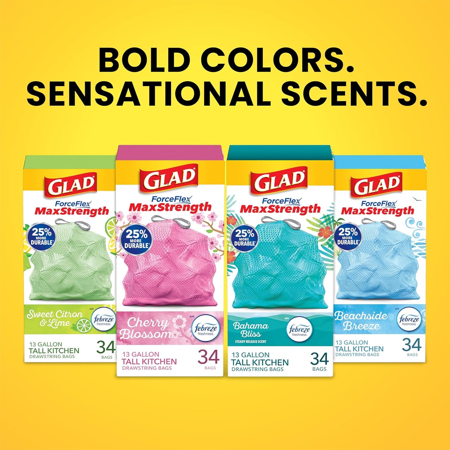 Glad Tall Kitchen Trash Bags 13 Gallon, MaxStrength Cherry Blossom Garbage Bags, Drawstring, 90 Count - Rayz Mart