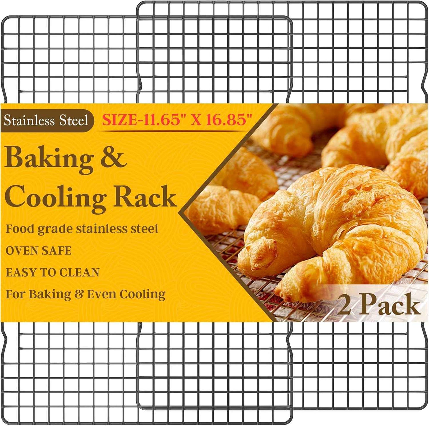 2PCS Cooling Racks for Cooking and Baking - 10" x 15"Heavy Duty Stainless Steel Wire Rack for Baking, Grilling, Roasting - Oven & Dishwasher Safe - Fits Jelly Roll Sheet Pan-Silver