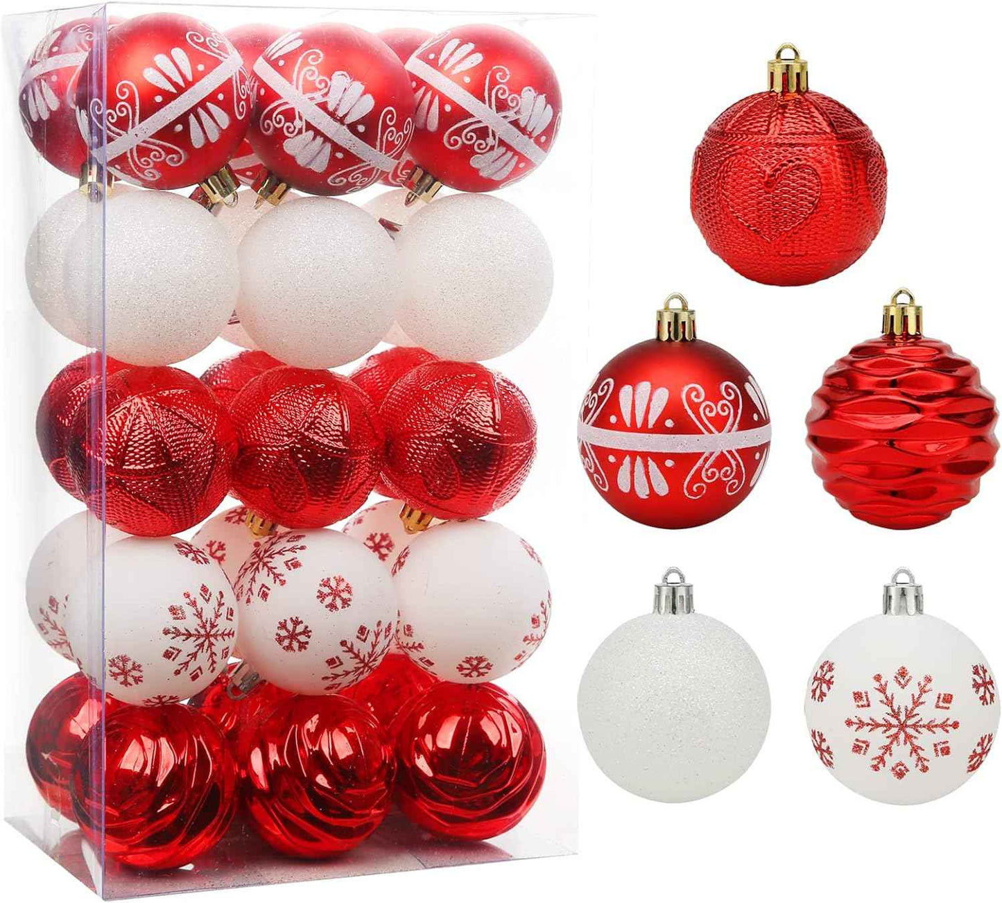 ROSELEAF 30ct 2.36" Shatterproof Christmas Tree Ornaments - Red, Green, Gold Plastic Hanging Balls - Christmas, Wedding And Engagement Occasion