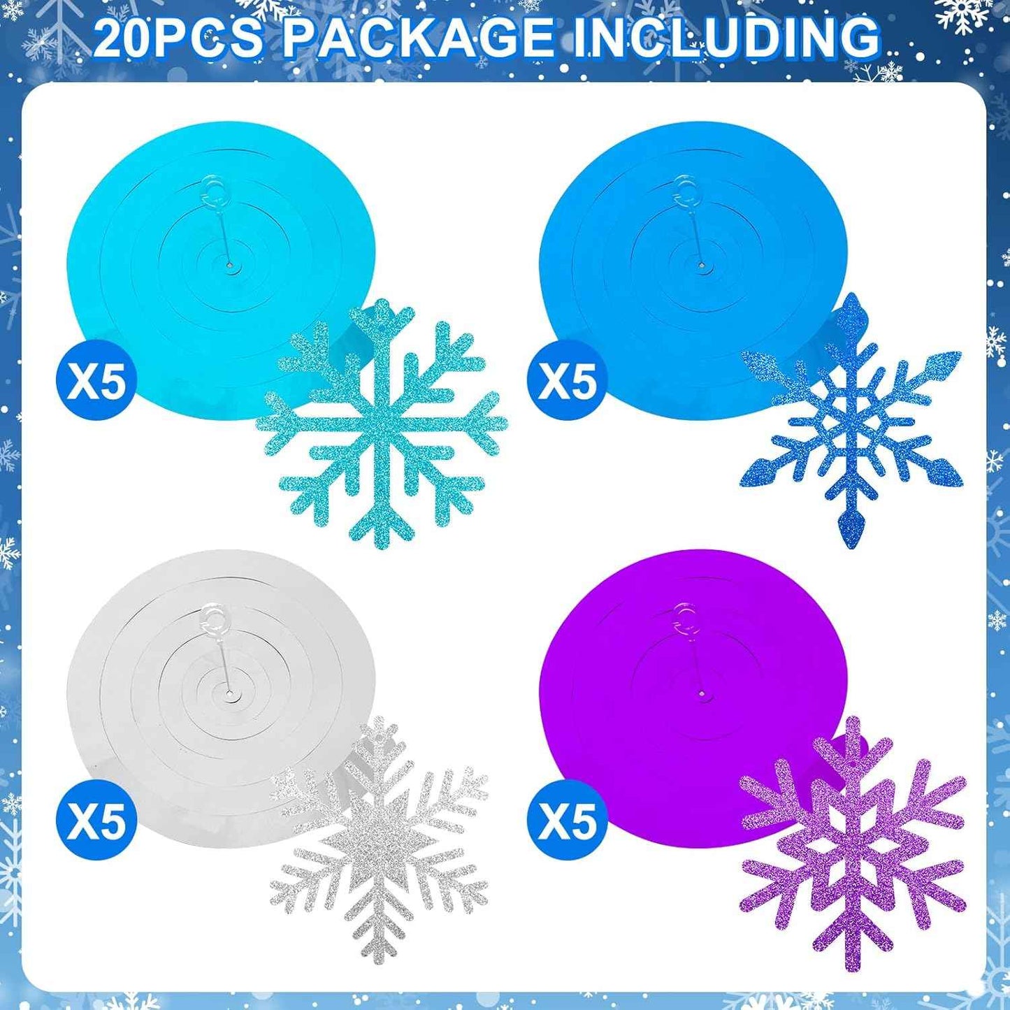 20 Pcs Winter Snowflake Hanging Swirl Decorations - Snowflake Hanging Ceiling Streamers Blue Silver Purple Garland Ornament for Frozen Winter Wonderland Holiday Birthday Party Decorations