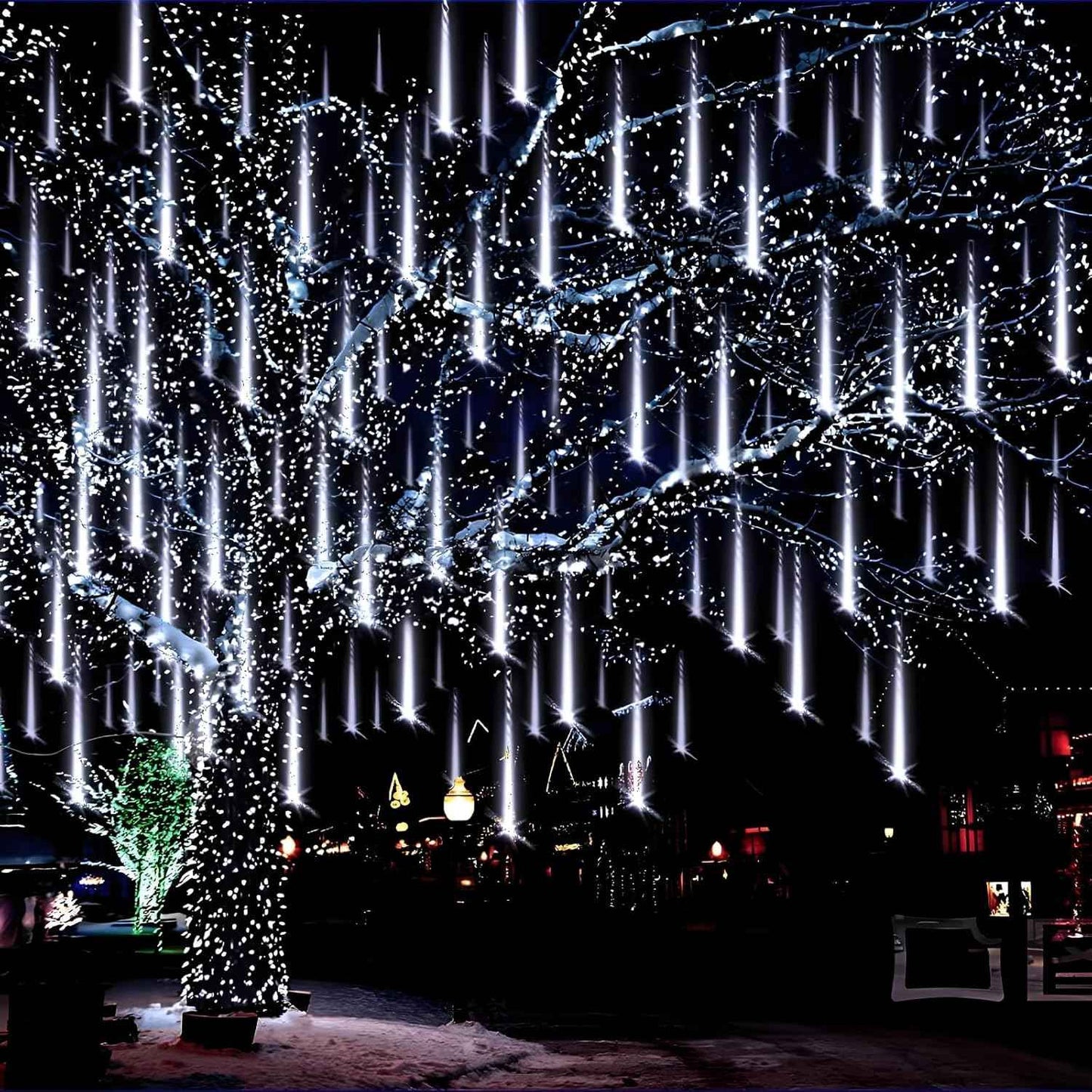 Aukora Christmas Lights Outdoor,LED Meteor Shower Lights 11.8 inch 8 Tubes 192leds Rain Drop Light, Icicle Snow Falling Light for Christmas Tree Halloween Party Holiday Thanksgiving Decoration(Blue)