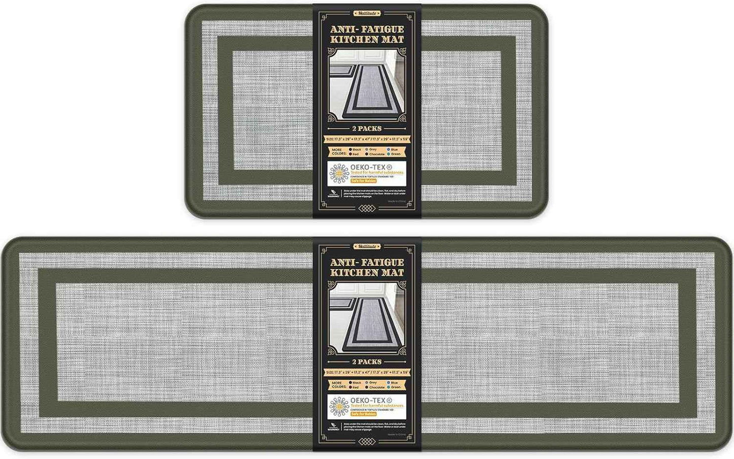 Mattitude Kitchen Mats Set of 2,Cushioned Anti-Fatigue Non-Skid Rug Sets Ergonomic Comfort Standing Mat for Kitchen, Floor, Office, Sink, Laundry, Black and Gray