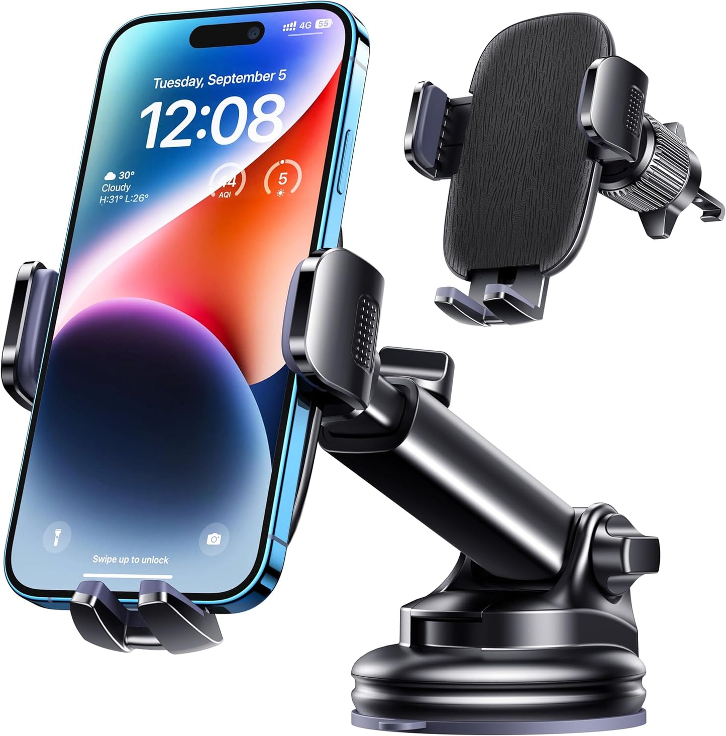 Qifutan Dash Mounted Holders Phone Holders for Your Car Phone Mount for Car Windshield Dashboard Air Vent Universal Hands Free Automobile Cell Phone Holder Fit for iPhone Smartphone