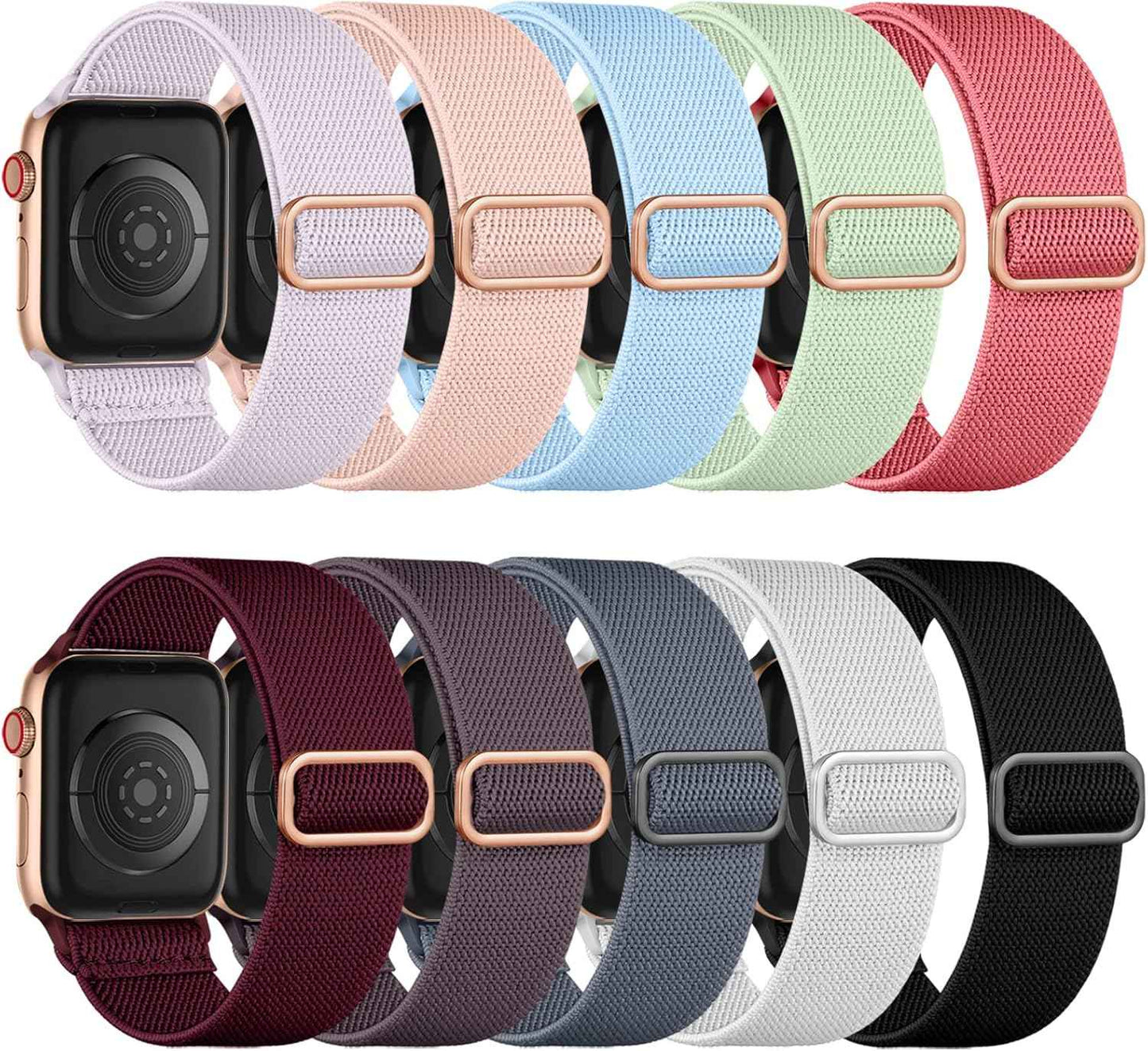 Maledan 10 Pack Stretchy Solo Loop Compatible with Apple Watch Band 40mm 38mm 41mm 42mm 44mm 45mm 46mm 49mm Women Men,Soft Nylon Elastic Braided Strap for iWatch Series 11 10 9 8 7 6 5 4 3 2 1 SE Ultra