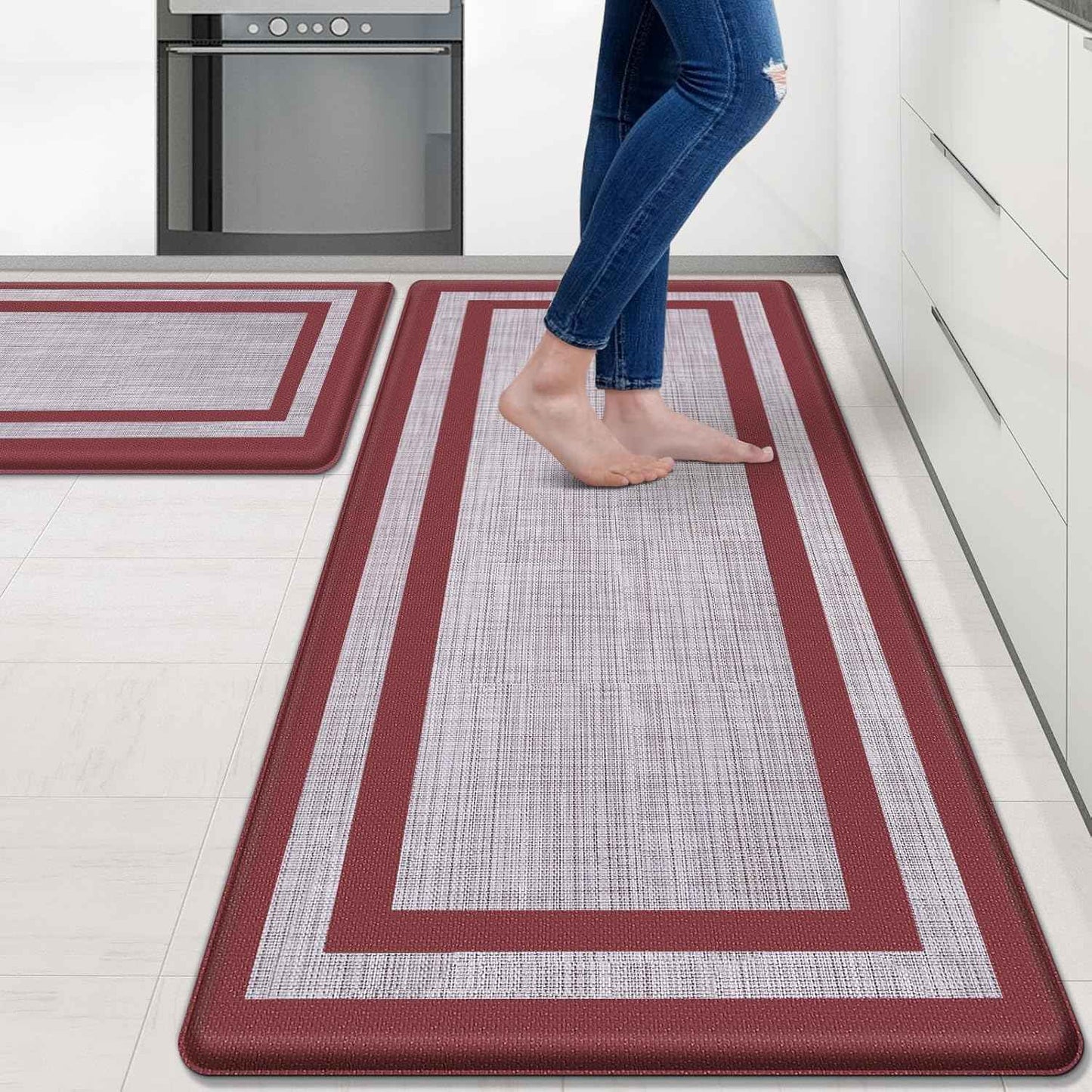 Mattitude Kitchen Mats Set of 2,Cushioned Anti-Fatigue Non-Skid Rug Sets Ergonomic Comfort Standing Mat for Kitchen, Floor, Office, Sink, Laundry, Black and Gray