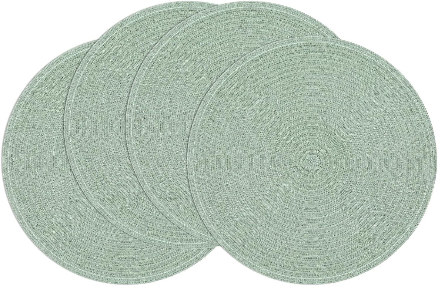 SHACOS 15 inch Round Braided Placemats Set of 6 Non Slip Heat Resistant Cotton Polyester Table Mats Washable Place Mats for Kitchen Dining Party Table Decor (Beige, 6)