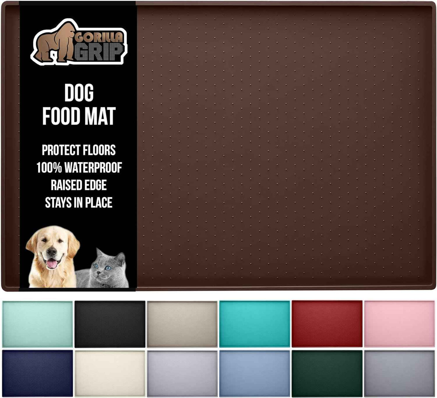 GORILLA GRIP 100% Waterproof Raised Edge BPA Free Silicone Pet Feeding Mat, Dog Cat Food Mats Contain Spills Protects Floors, Placemats for Cats and Dogs Water Bowl, Pets Accessories 18.5x11.5 Gray