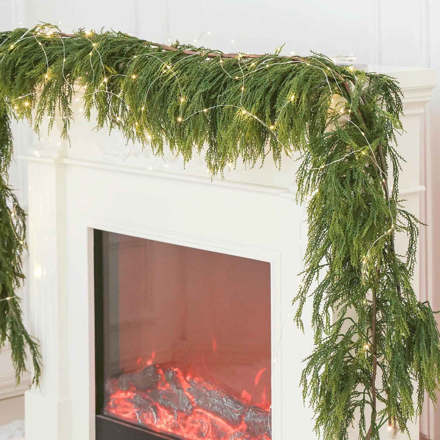 9ft Handmade Christmas Garland,Artificial Norfolk Pine Needles Greenery Seasonal Garland for Christmas Firepalce Winter Holiday Indoor Outdoor Decoration