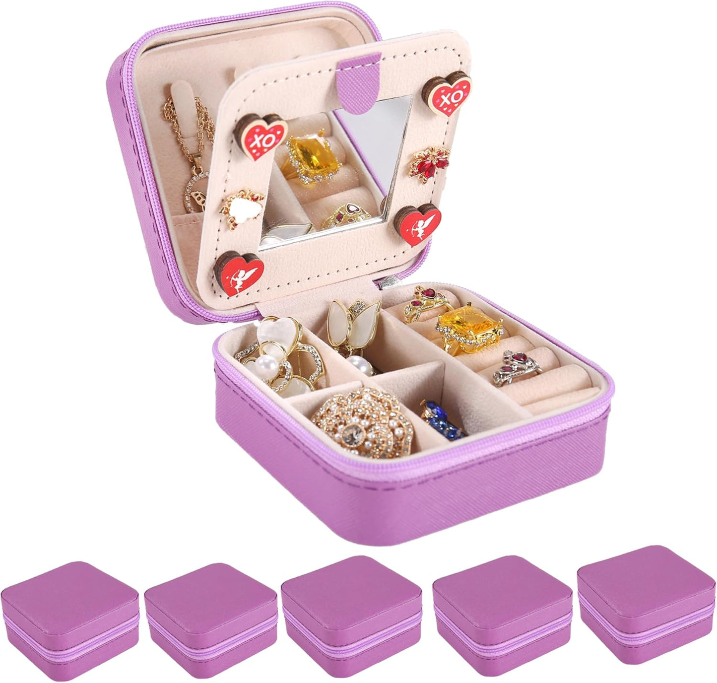 KElofoN Travel jewelry case Travel jewelry box Travel Jewelry Organizer Small box Gift for Girls Women with Mirror(Pink)