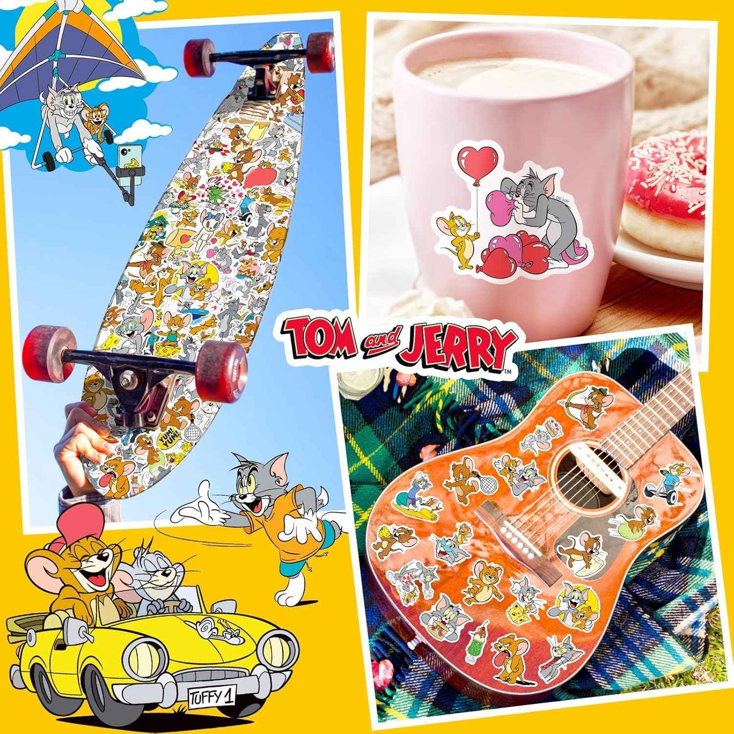 Cat and Mouse Stickers for Water Bottle, Waterproof Stickers Pack Best Friends Theme Scrapbooking Decals for Laptop, Tablet, Skateboard, Indoor/Outdoor for Teens Kids (50pcs)