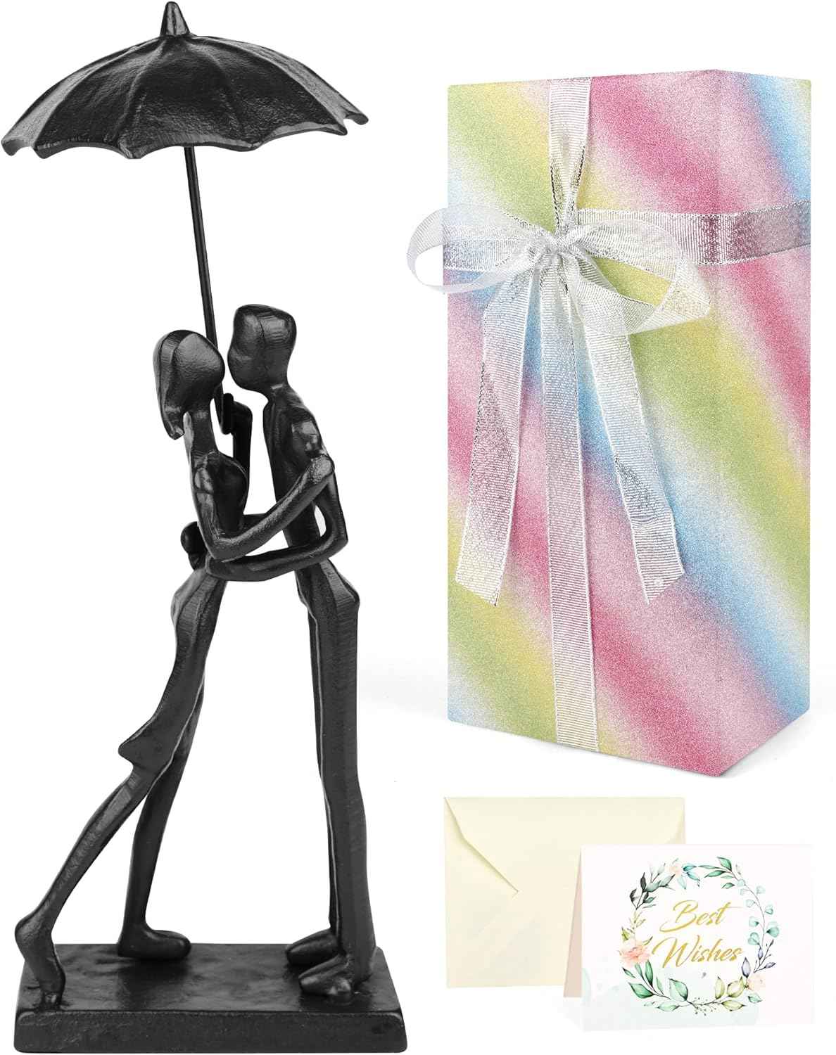 Anniversary Wedding Gifts for Couple/Her - Romantic Couple Statue in Love, Black Metal Figurine Sweet Loving Together Iron Sculpture Decor, Valentines Gifts for Wife Husband Birthday