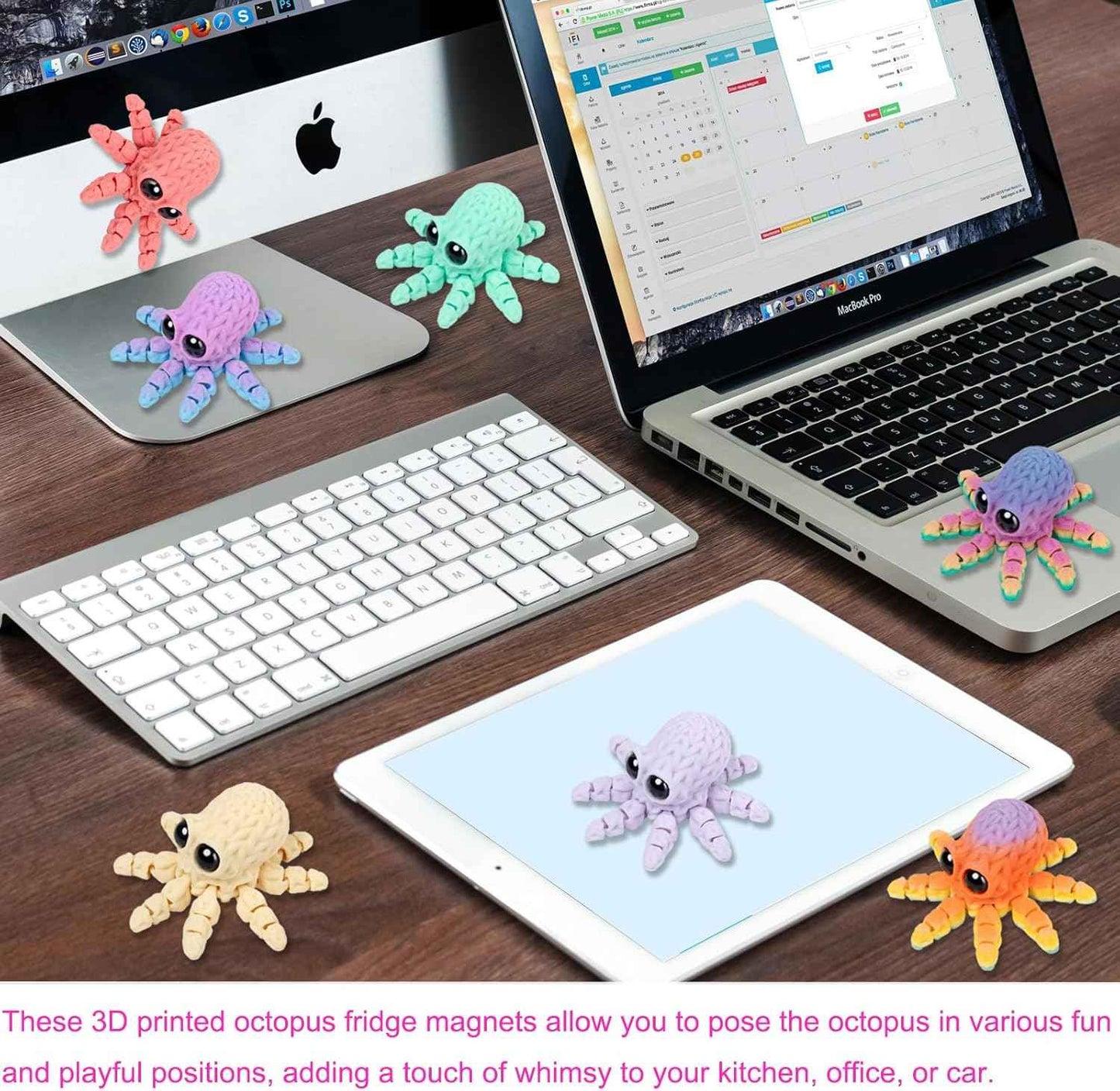 3D Printed Magnetic Octopus Magnet, 7PCS Octopus Fridge Magnets Refrigerator Magnets Decor, 3D-Printed Animals Decor for Home Office Whiteboard (Octopus)