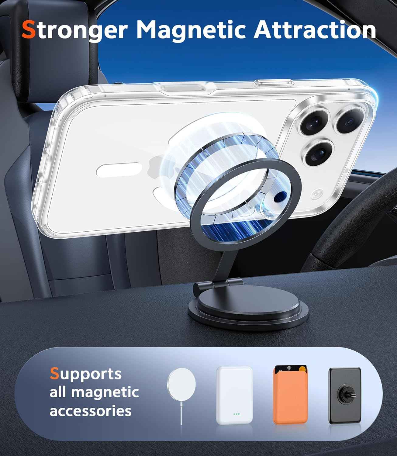 FNTCASE for iPhone 17 Pro Case, Compatible with Magsafe, Clear Transparent Magnetic Shockproof Protective Rugged Phone Cover with Screen Protector - 6.3 inch (A-Clear)