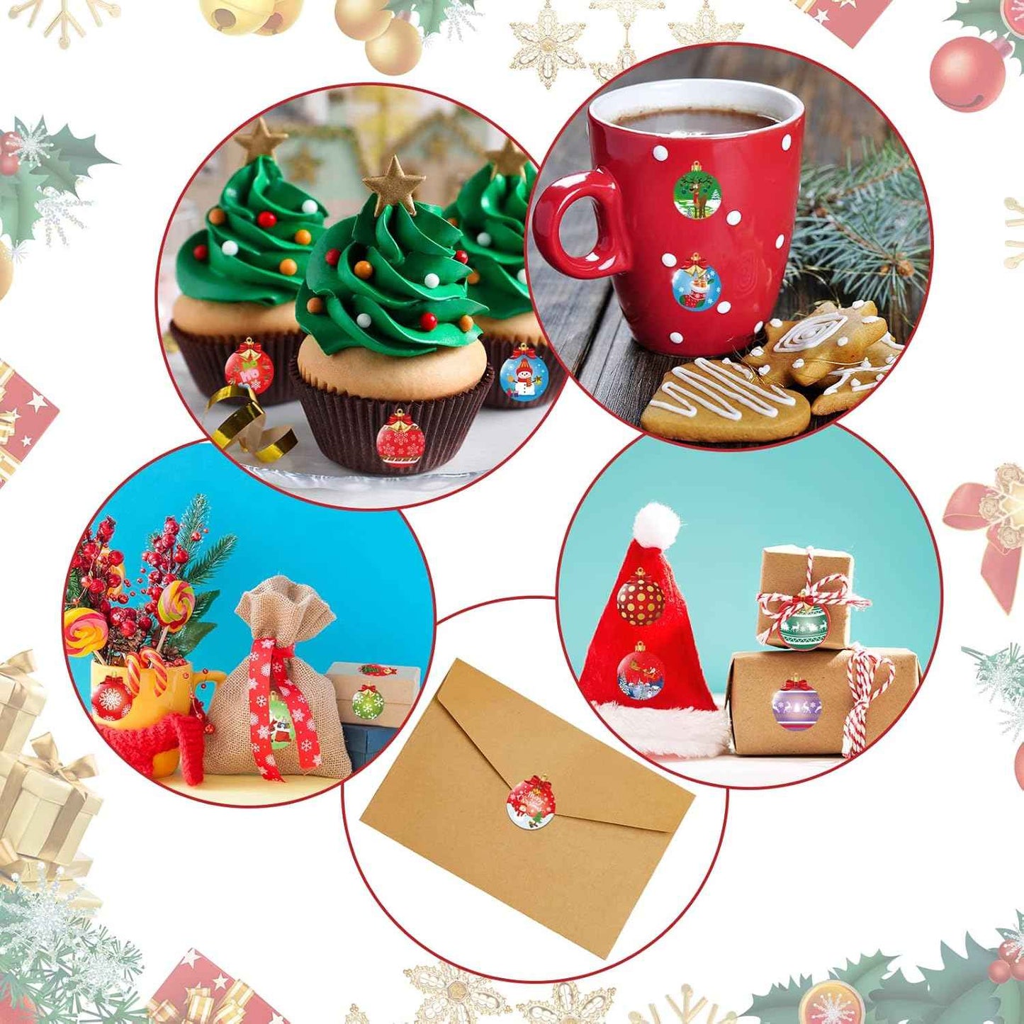 800 Pieces Christmas Stickers Roll 16 Designs Cards Envelope Stickers for Christmas Party Classroom Decor Holiday Crafts Supplies