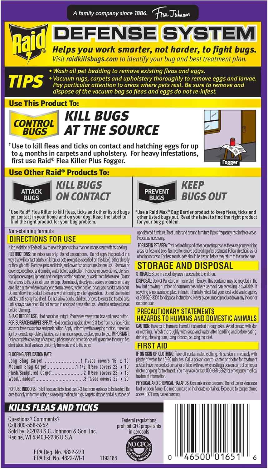 Raid Flea Killer Carpet & Room Spray, Kills hatching eggs for up to 4 months, 16 Oz