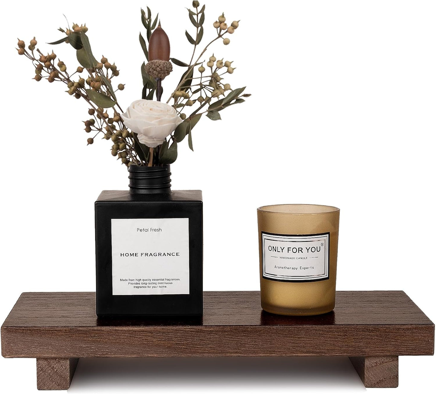 Small Wood Tray Pedestal Stand Farmhouse Bathroom Decor Decorative Wooden Riser Kitchen Soap Dish Holder for Vanity, Counter, Sink, Brown - Rayz Mart