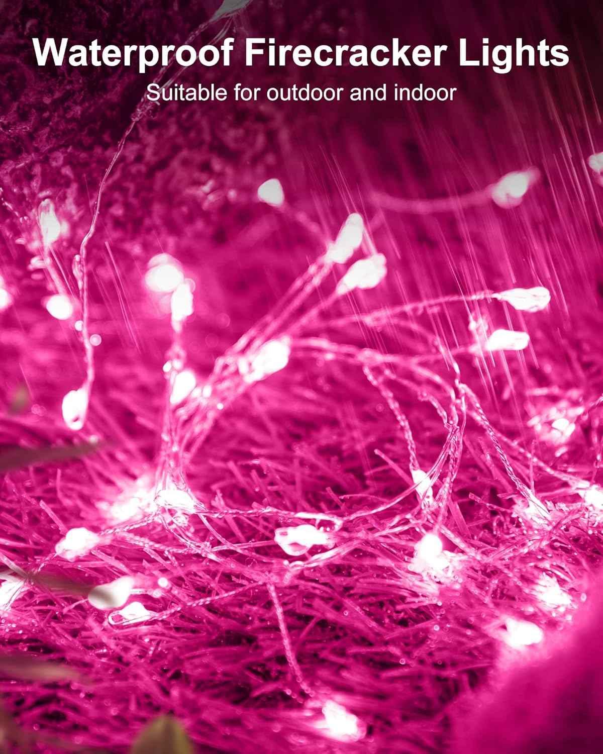 Fairy Lights Battery Operated, Twinkle String Lights Waterproof Silver Wire 5 Ft 60 LED Firecracker Valentine's Lights for DIY Wreath Wedding Bedroom Mason Jar Holiday Christmas Valentine's Day, Pink