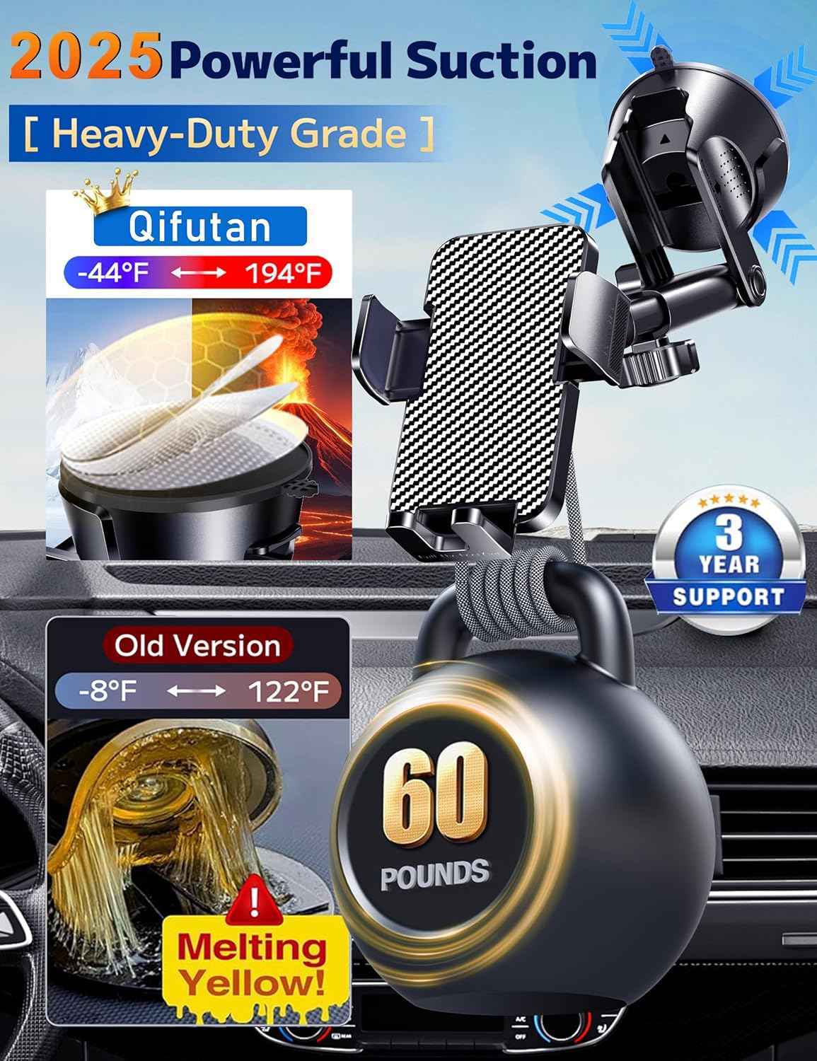 Qifutan Dash Mounted Holders Phone Holders for Your Car Phone Mount for Car Windshield Dashboard Air Vent Universal Desk Mounts Hands Free Automobile Cell Phone Holder Fit for iPhone Smartphone