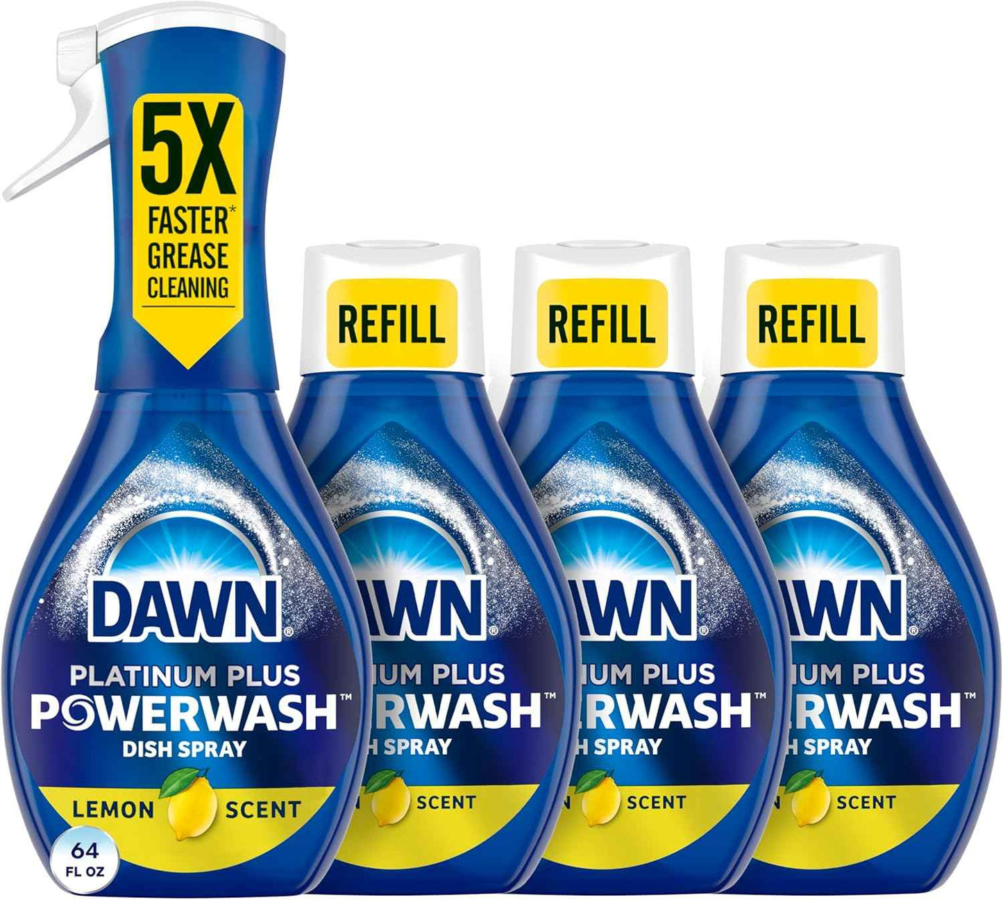 Dawn Platinum Powerwash Dish Spray, Dish Soap Liquid, Fresh Scent Bundle, 1 Spray (16oz) + 3 Refills (16oz each)(Pack of 4)