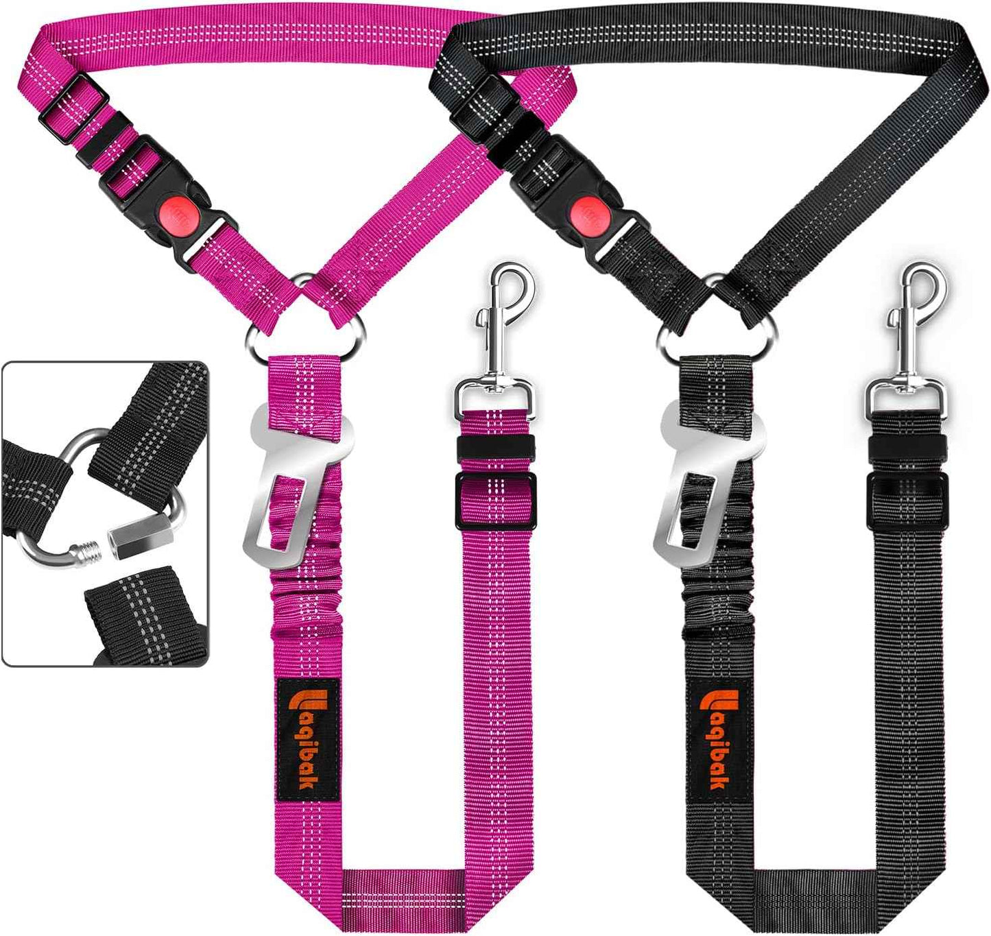 Removable Dog Seat Belt Harness for Car, 3 in 1 Pet Dog Car Seatbelt Leash, Retractable Restraint Secures to Vehicle Headrest & Adjustable Reflective Bungee Dog Seatbelt Tether, Blue and Black