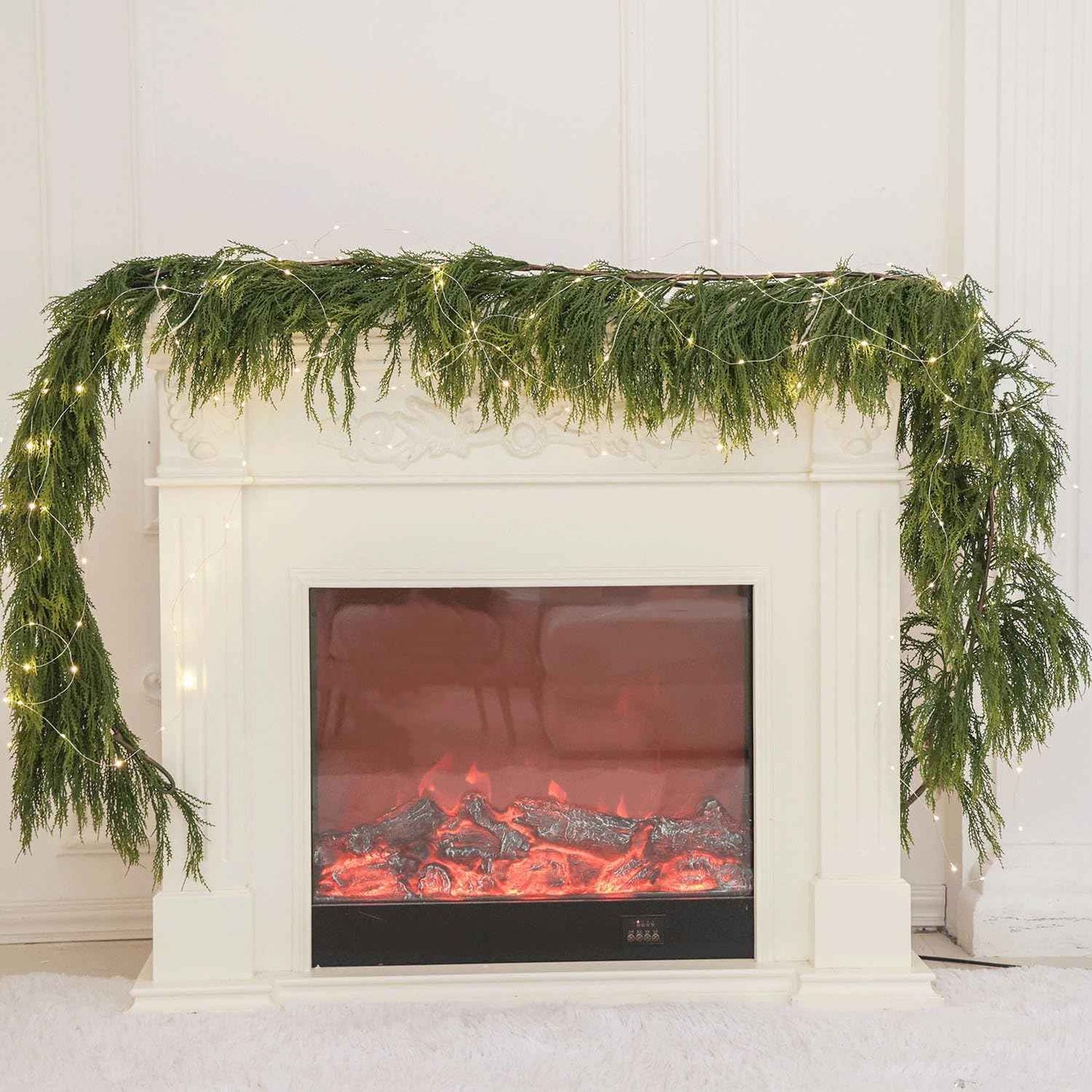 9ft Handmade Christmas Garland,Artificial Norfolk Pine Needles Greenery Seasonal Garland for Christmas Firepalce Winter Holiday Indoor Outdoor Decoration