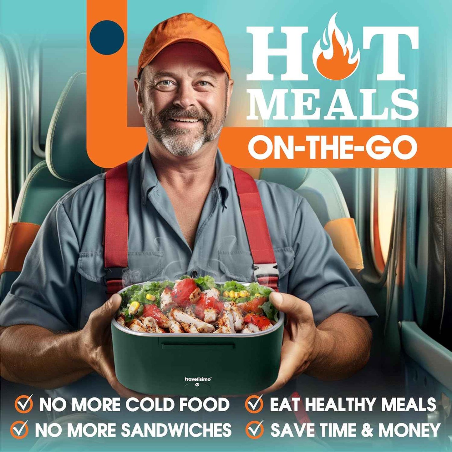 TRAVELISIMO Electric Lunch Box for Adults, 80W Heated Lunch Box 1.5L Stainless Steel Portable Food Warmer, 12/24/110V Lonchera Electrica Portatil for Travel & Work, Loncheras para Hombres de Trabajo