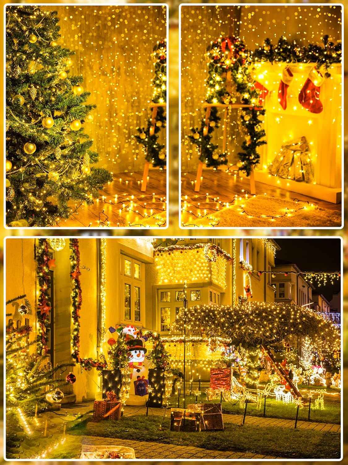 Upgraded 75.8 FT 200 LED Christmas String Lights Outdoor/Indoor, Timer & Memory Function & 8 Modes, Extendable Green Wire Waterproof Fairy String Lights for Xmas Tree Holiday Party Garden (Warm White)