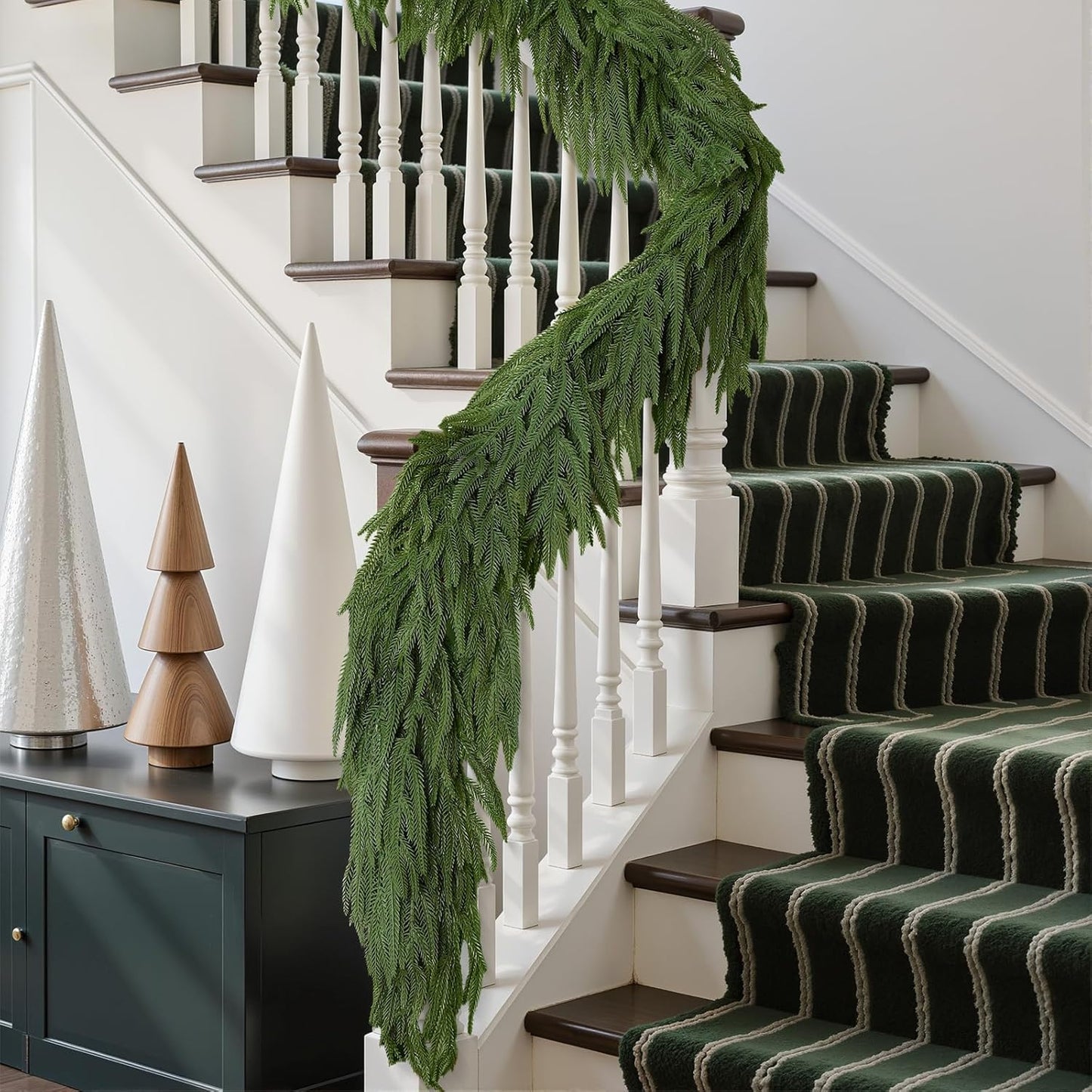 Alupssuc 9ft Christmas Garland, Real Touch Norfolk Pine Garland - Pine Garland, Artificial Greenery Christmas Garland for Mantle, Table, Fireplace, Indoor, Outdoor Christmas Decorations
