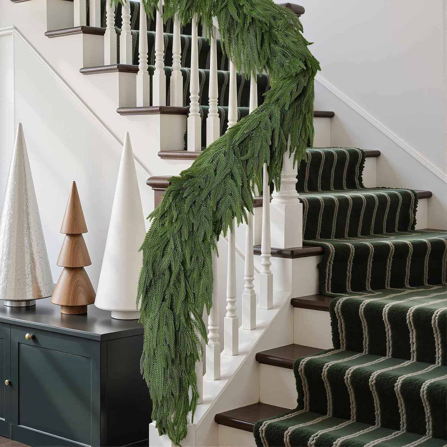 Alupssuc 9ft Christmas Garland, Real Touch Norfolk Pine Garland - Pine Garland, Artificial Greenery Christmas Garland for Mantle, Table, Fireplace, Indoor, Outdoor Christmas Decorations