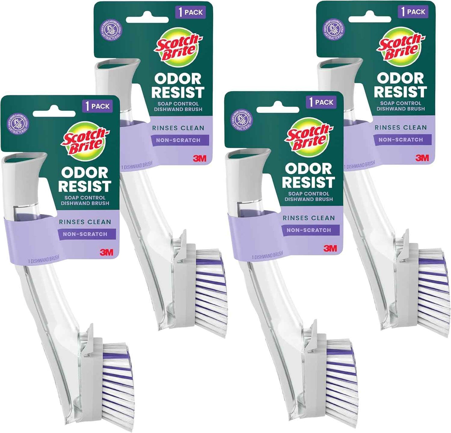 Scotch-Brite Odor Resist Soap Control Dishwand Brush, Non-Scratch Cleaning Brush with Scraper, Stands Upright, 1 Pack