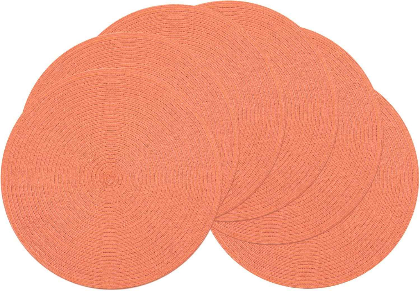 SHACOS 15 inch Round Braided Placemats Set of 6 Non Slip Heat Resistant Cotton Polyester Table Mats Washable Place Mats for Kitchen Dining Party Table Decor (Beige, 6)