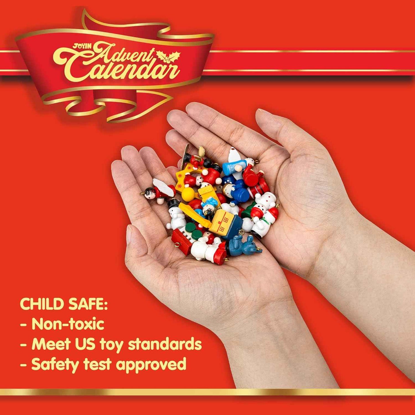 JOYIN Christmas 24 Days Countdown Advent Calendar with a Tabletop Wooden Christmas Tree and 28 Ornaments Snowman Santa Decorations for Boys, Girls and Kids Party Favors, Classroom Prizes, Xmas Gift