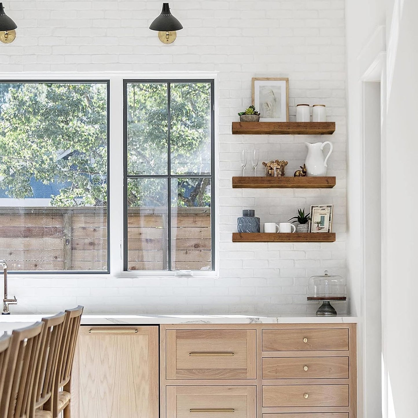 QEEIG Floating Shelves for Wall Bathroom Shelf Bedroom Kitchen Living Room Hanging Book Shelves Small Farmhouse Decor 16 inch Set of 3, Rustic Brown (015-BN3) - Rayz Mart