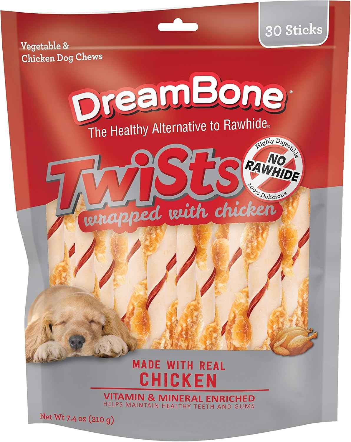DreamBone Twist Sticks, Made With Real Chicken, Rawhide-Free Chews for Dogs, 50 Count
