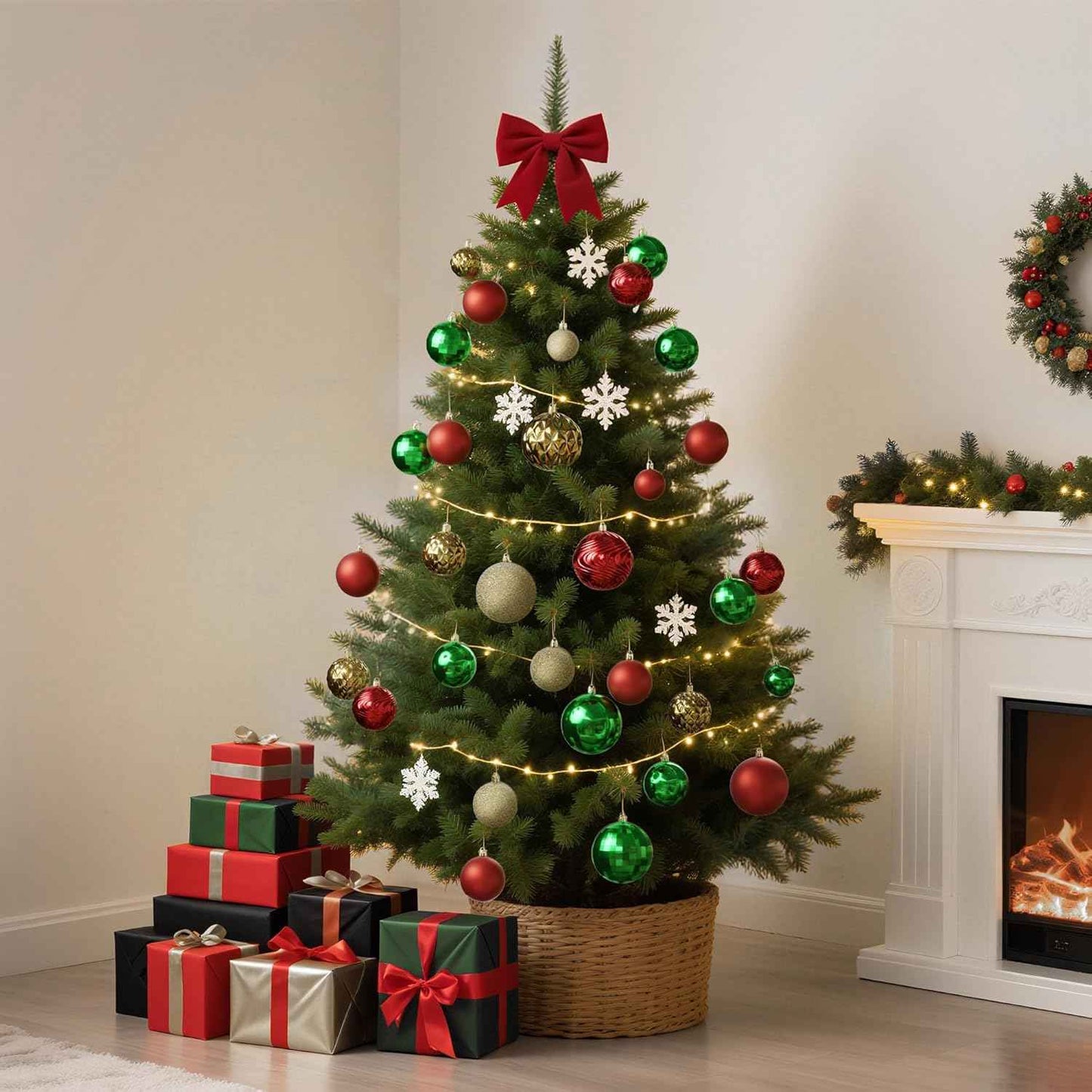 Annecy Christmas Tree Ornaments - 36 PCS Shatterproof Christmas Ball Ornaments Set for Holiday, Wreath & Party Decorations (Multi-Size, Red, Green, Gold)